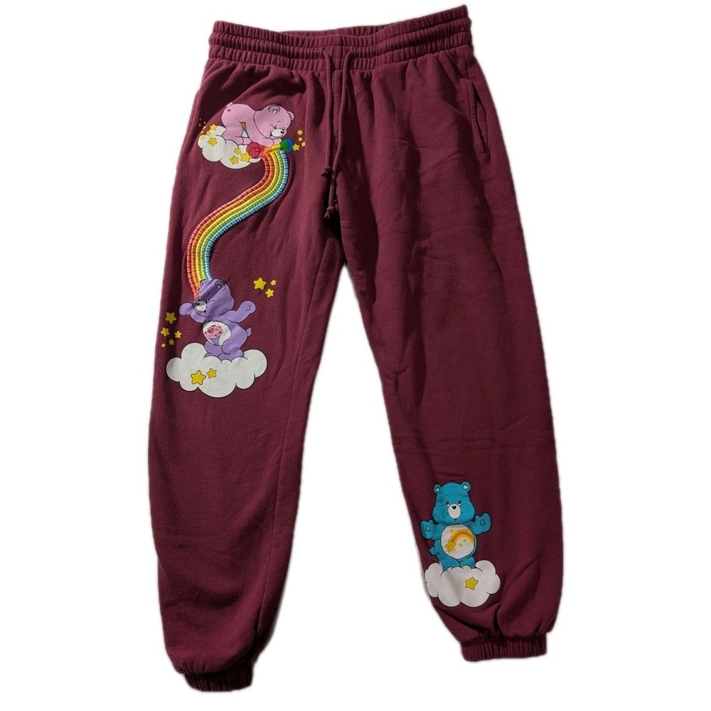 Care‎ Bears Fuchsia Joggers Sz L (11/13) Rainbow Embroidered Comfy Lounge Pants